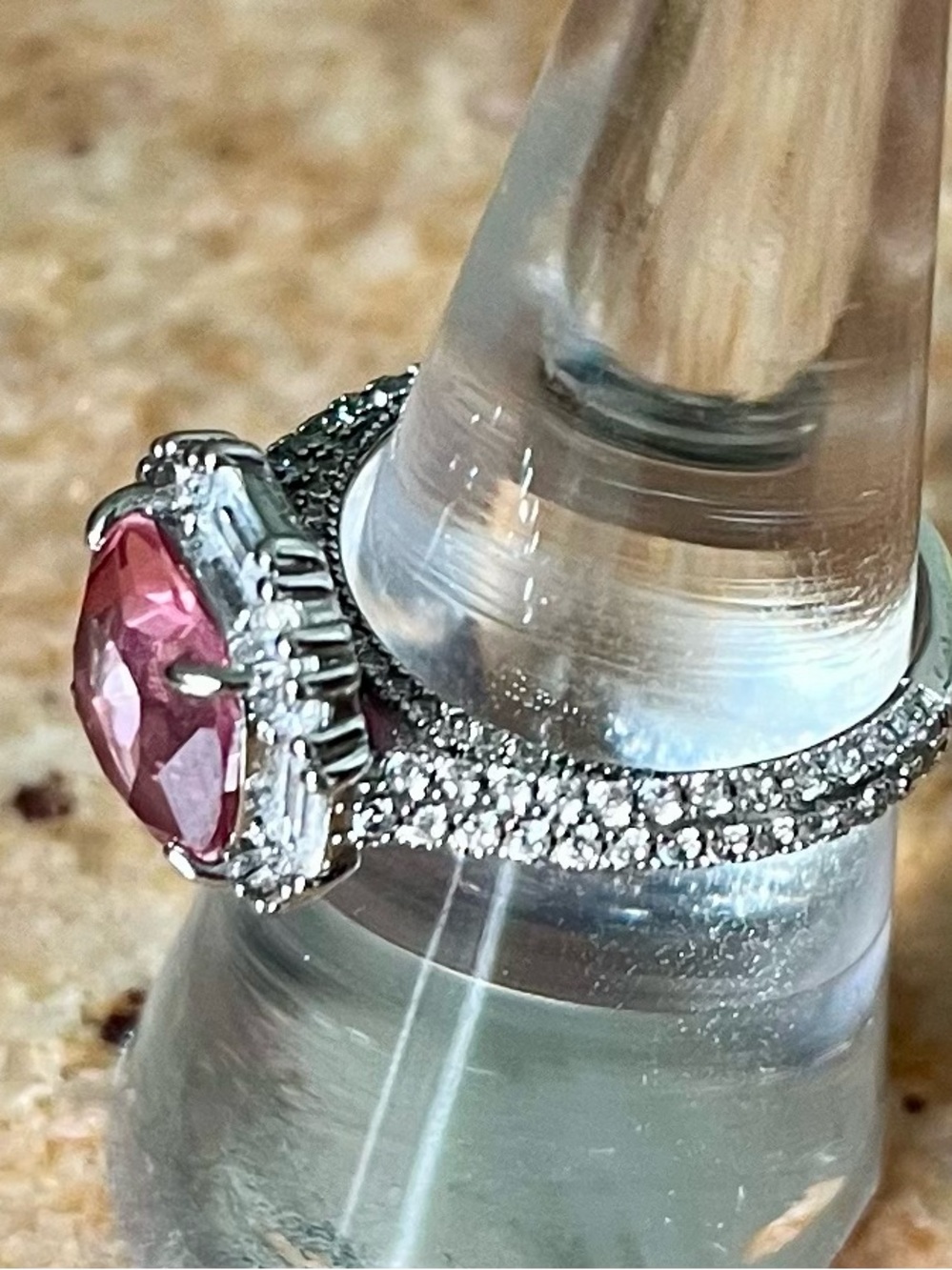 BP RETRO Ring with Pink Center Stone and White Topaz Pavé Accents on Rhodium HTF